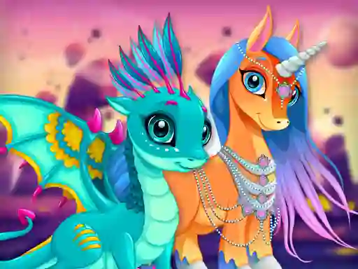 Leikur Cute Unicorns And Dragons Puzzle á netinu
