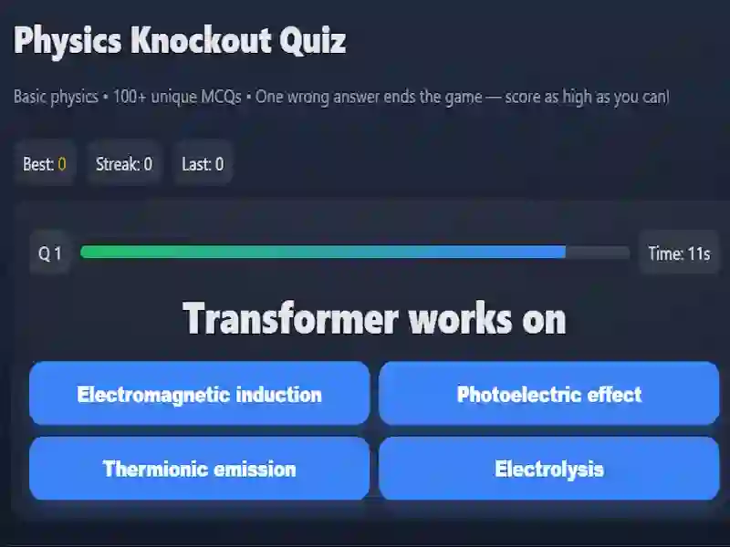 Leikur Physics knowledge quiz á netinu