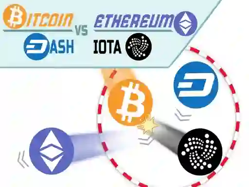 Leikur Bitcoin vs Ethereum Dash Iota á netinu