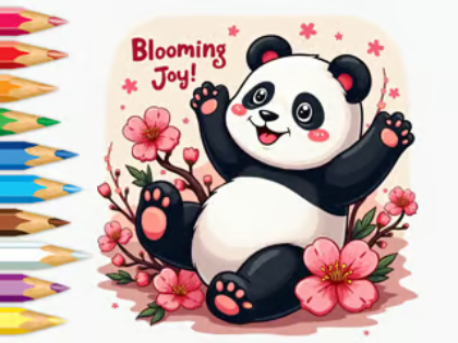 Leikur Litabók: Little Panda Cherry Blossoms  á netinu
