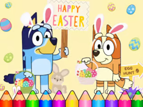 Leikur Litarbók: Bluey Hamingjusamur páskar  á netinu